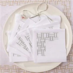 Serenk - Versa Frame White Cocktail Napkin Silver Set 6pc