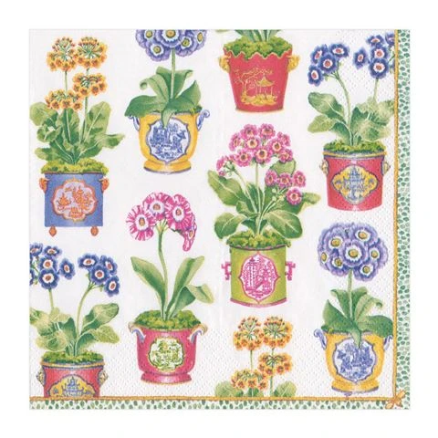 Caspari - Primroses Luncheon Napkins White 20pce 3 Caspari - Primroses Luncheon Napkins White 20pce