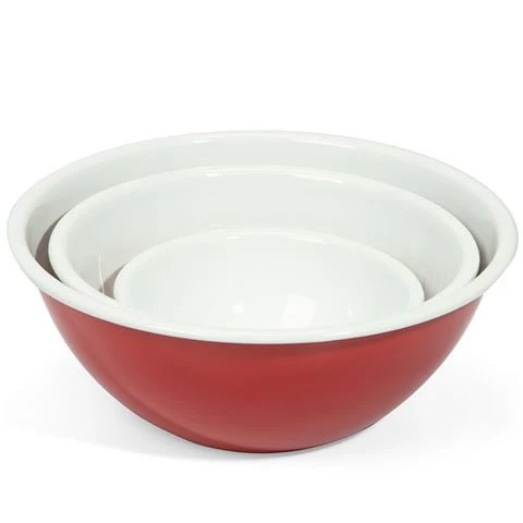 Falcon - Enamel Mixing Bowl Set Deluxe Red/White 3pce 3 Falcon - Enamel Mixing Bowl Set Deluxe Red/White 3pce